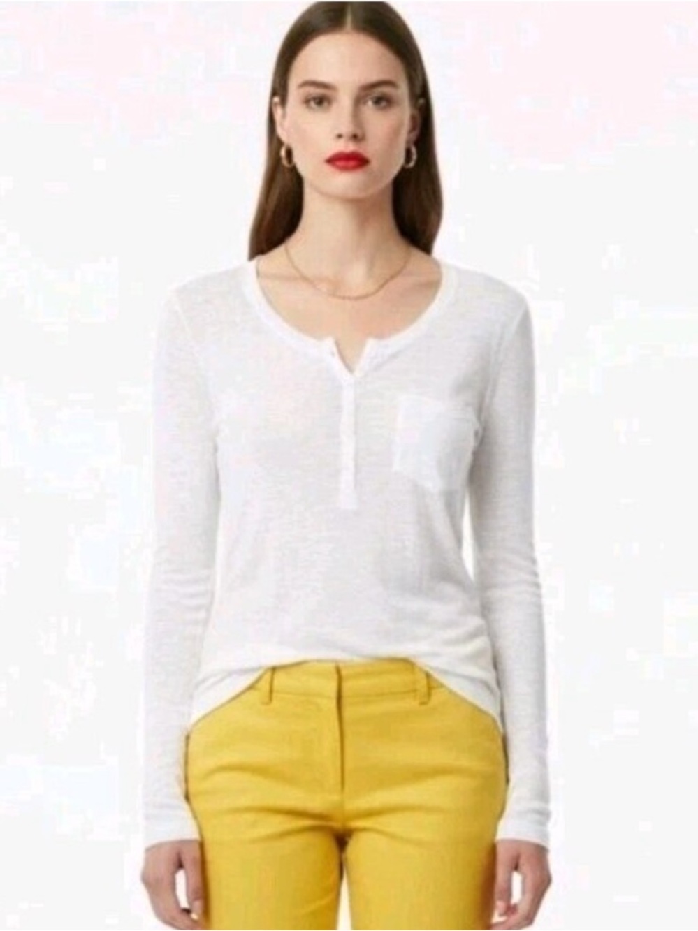 Rails Semi Sheer Lightweight White Henley Long-Sleeve Top